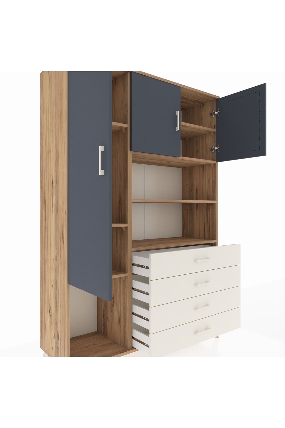 Hyperion Dolap 7 Raflı 4 Çekmeceli 3 Kapaklı 132x44x195 Çam-Antrasit/Aytaşı