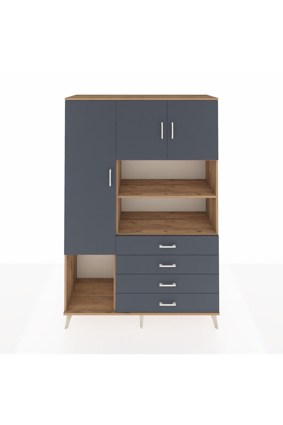 Hyperion Dolap 7 Raflı 4 Çekmeceli 3 Kapaklı 132x44x195 Çam-Antrasit/Antrasit