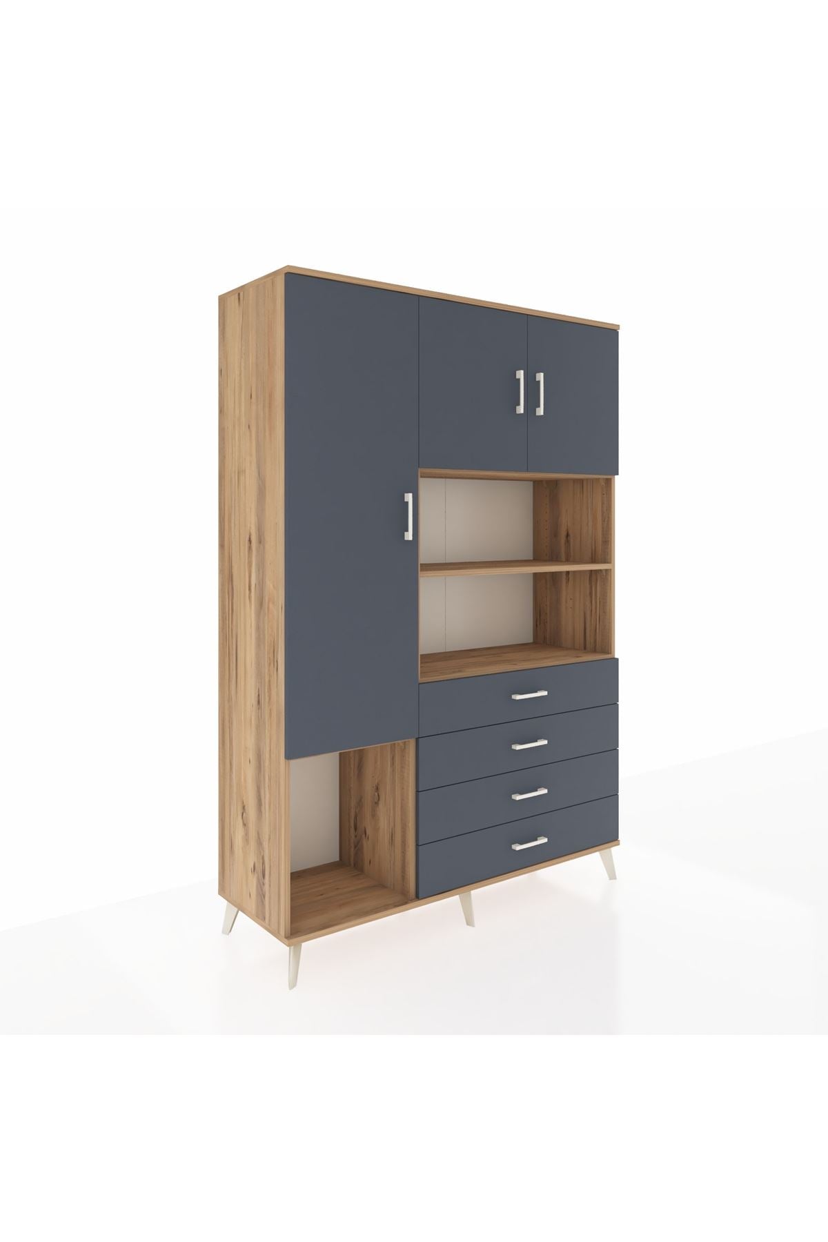 Hyperion Dolap 7 Raflı 4 Çekmeceli 3 Kapaklı 132x44x195 Çam-Antrasit/Antrasit