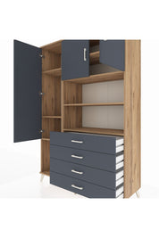 Hyperion Dolap 7 Raflı 4 Çekmeceli 3 Kapaklı 132x44x195 Çam-Antrasit/Antrasit