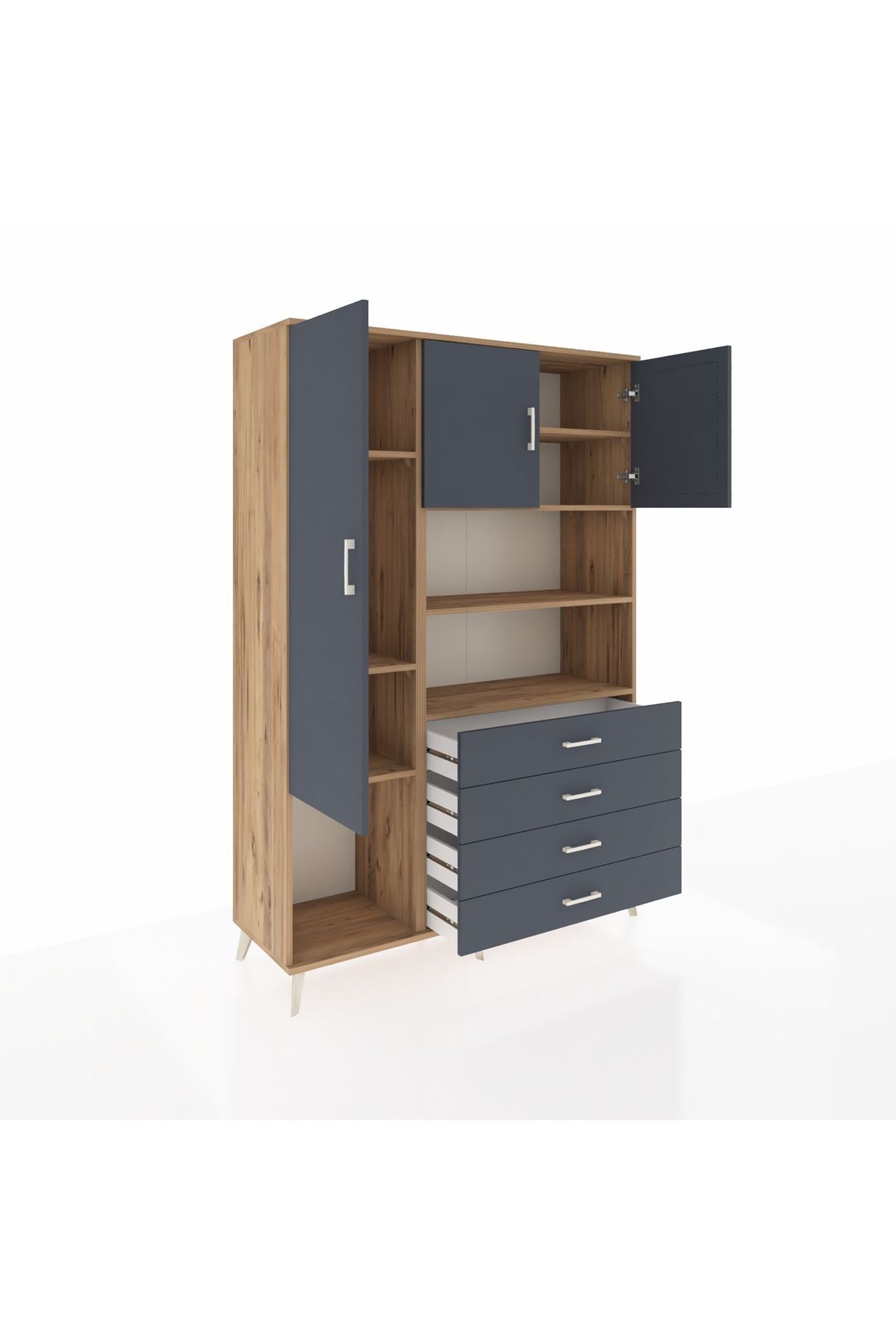 Hyperion Dolap 7 Raflı 4 Çekmeceli 3 Kapaklı 132x44x195 Çam-Antrasit/Antrasit