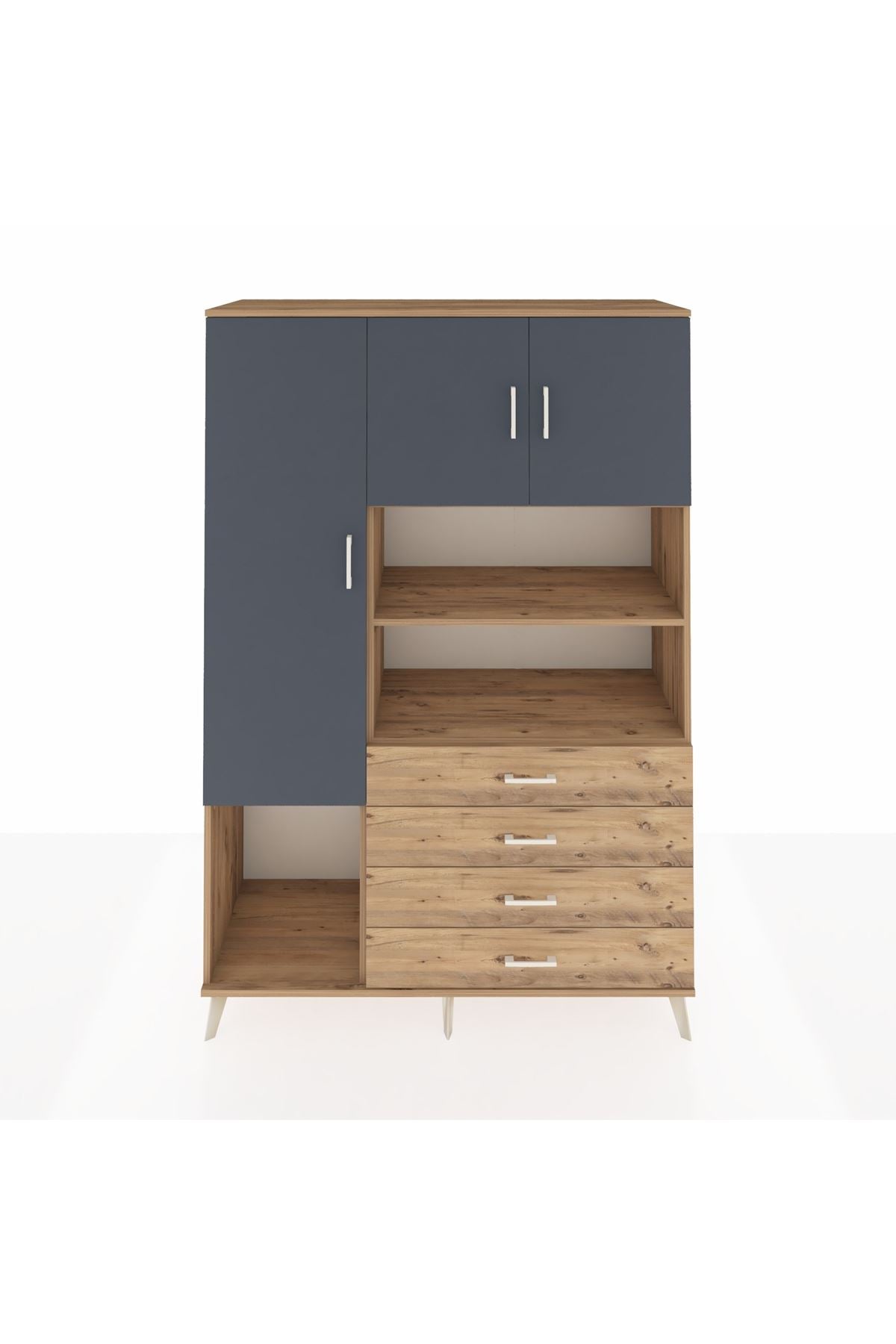 Hyperion Dolap 7 Raflı 4 Çekmeceli 3 Kapaklı 132x44x195 Çam-Antrasit/Çam