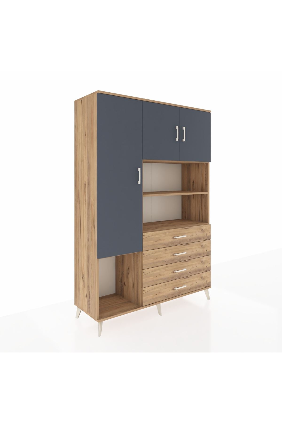 Hyperion Dolap 7 Raflı 4 Çekmeceli 3 Kapaklı 132x44x195 Çam-Antrasit/Çam