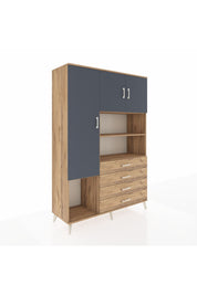 Hyperion Dolap 7 Raflı 4 Çekmeceli 3 Kapaklı 132x44x195 Çam-Antrasit/Çam