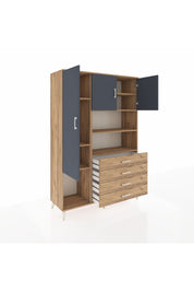Hyperion Dolap 7 Raflı 4 Çekmeceli 3 Kapaklı 132x44x195 Çam-Antrasit/Çam