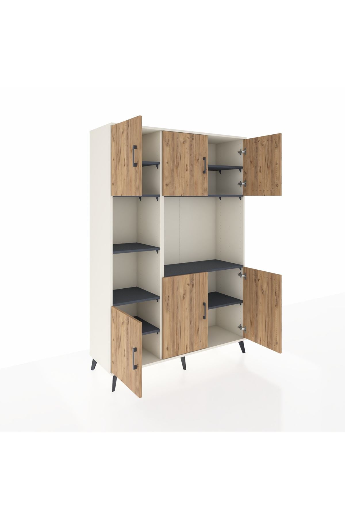 Hyperion Dolap 9 Raflı 6 Kapaklı 132x44x195 Aytaşı-Çam/Antrasit