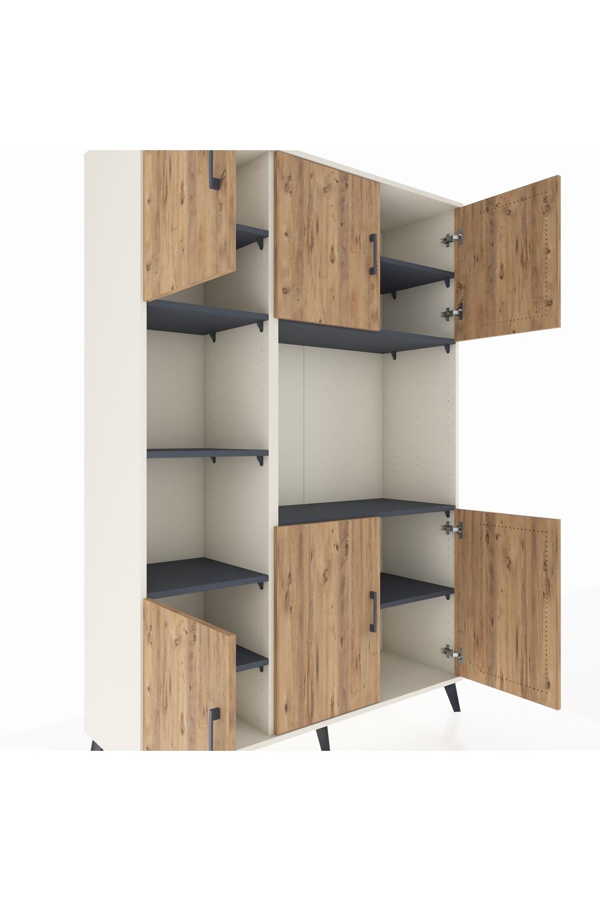 Hyperion Dolap 9 Raflı 6 Kapaklı 132x44x195 Aytaşı-Çam/Antrasit