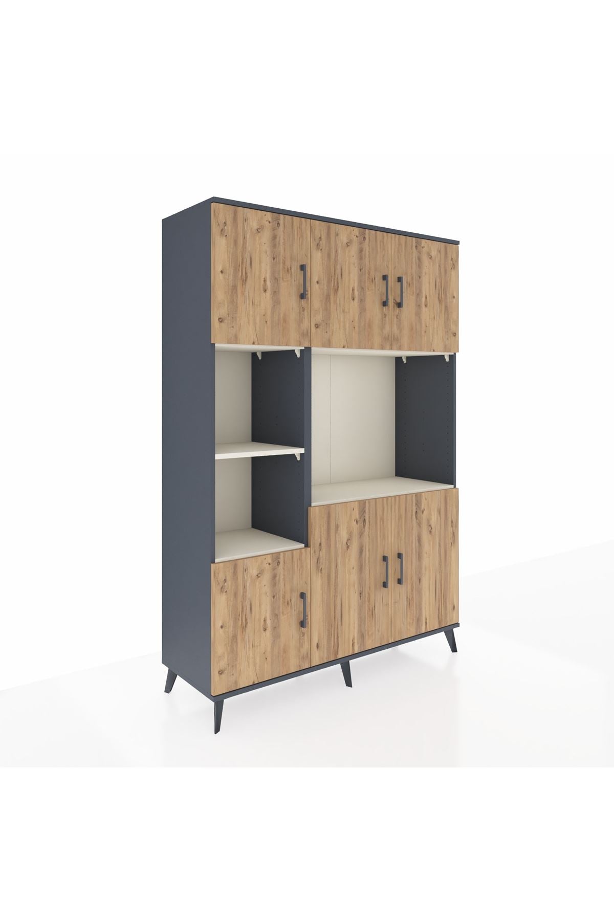 Hyperion Dolap 9 Raflı 6 Kapaklı 132x44x195 Antrasit-Çam/Aytaşı