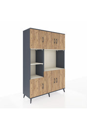 Hyperion Dolap 9 Raflı 6 Kapaklı 132x44x195 Antrasit-Çam/Aytaşı