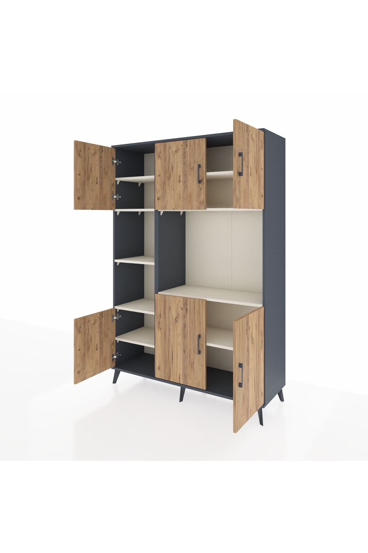 Hyperion Dolap 9 Raflı 6 Kapaklı 132x44x195 Antrasit-Çam/Aytaşı