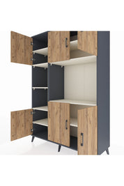 Hyperion Dolap 9 Raflı 6 Kapaklı 132x44x195 Antrasit-Çam/Aytaşı