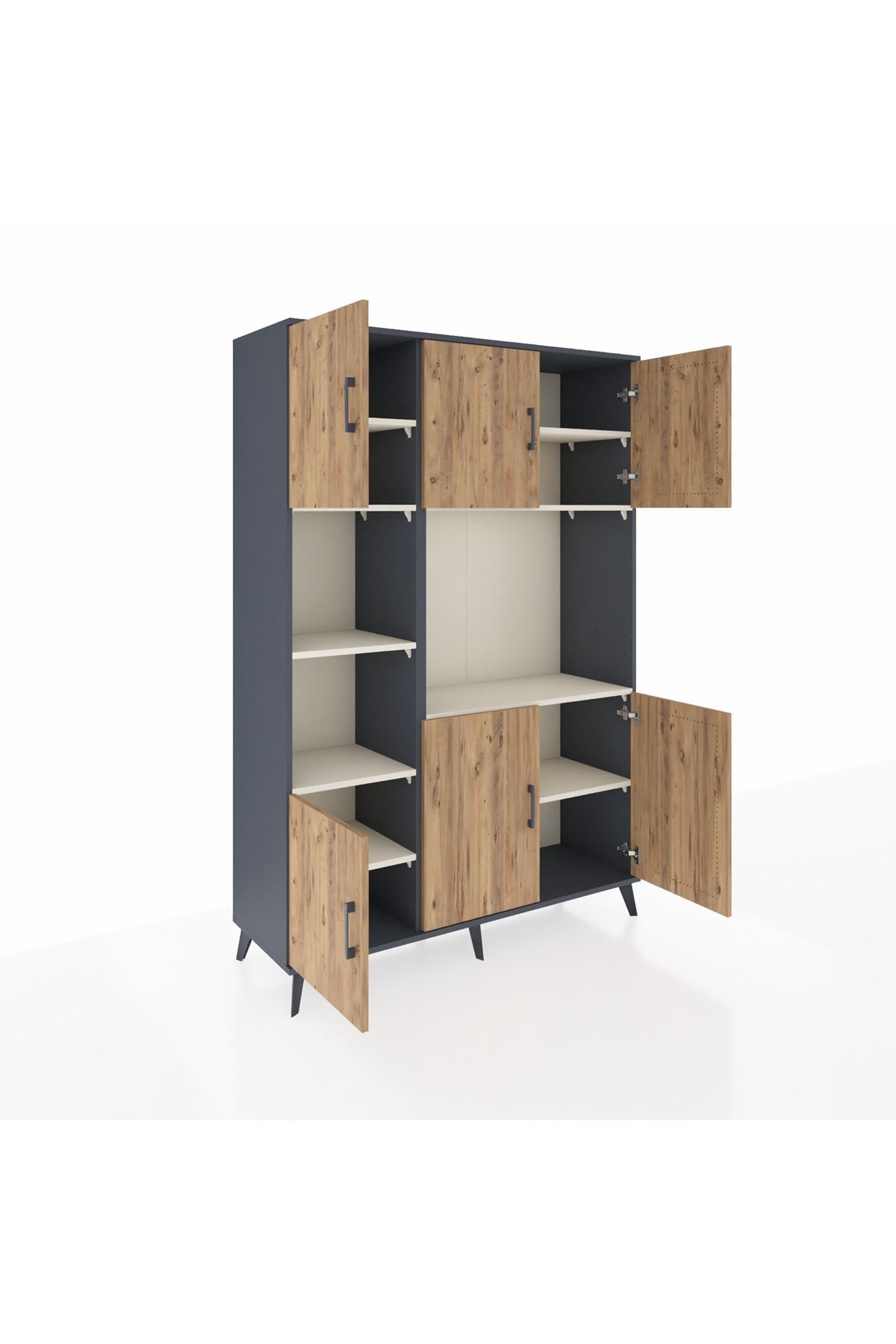 Hyperion Dolap 9 Raflı 6 Kapaklı 132x44x195 Antrasit-Çam/Aytaşı