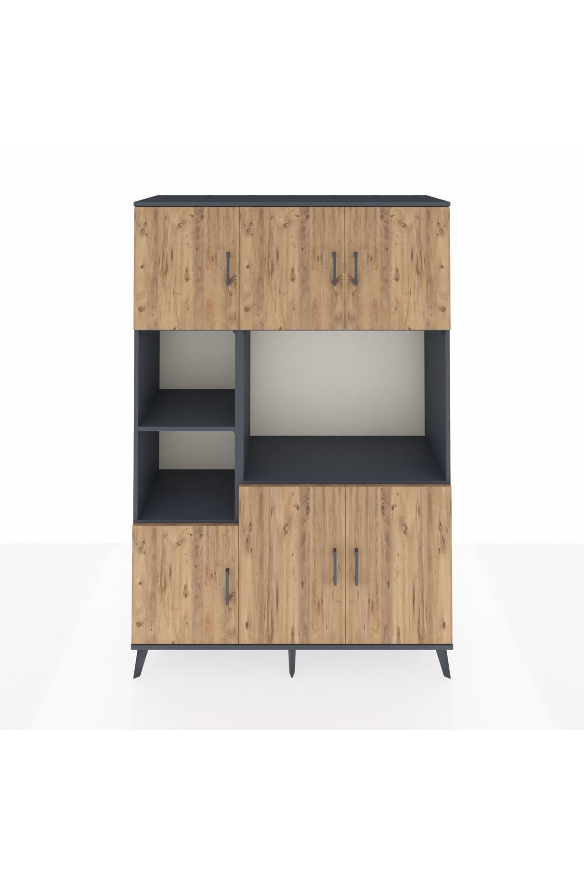 Hyperion Dolap 9 Raflı 6 Kapaklı 132x44x195 Antrasit-Çam/Antrasit