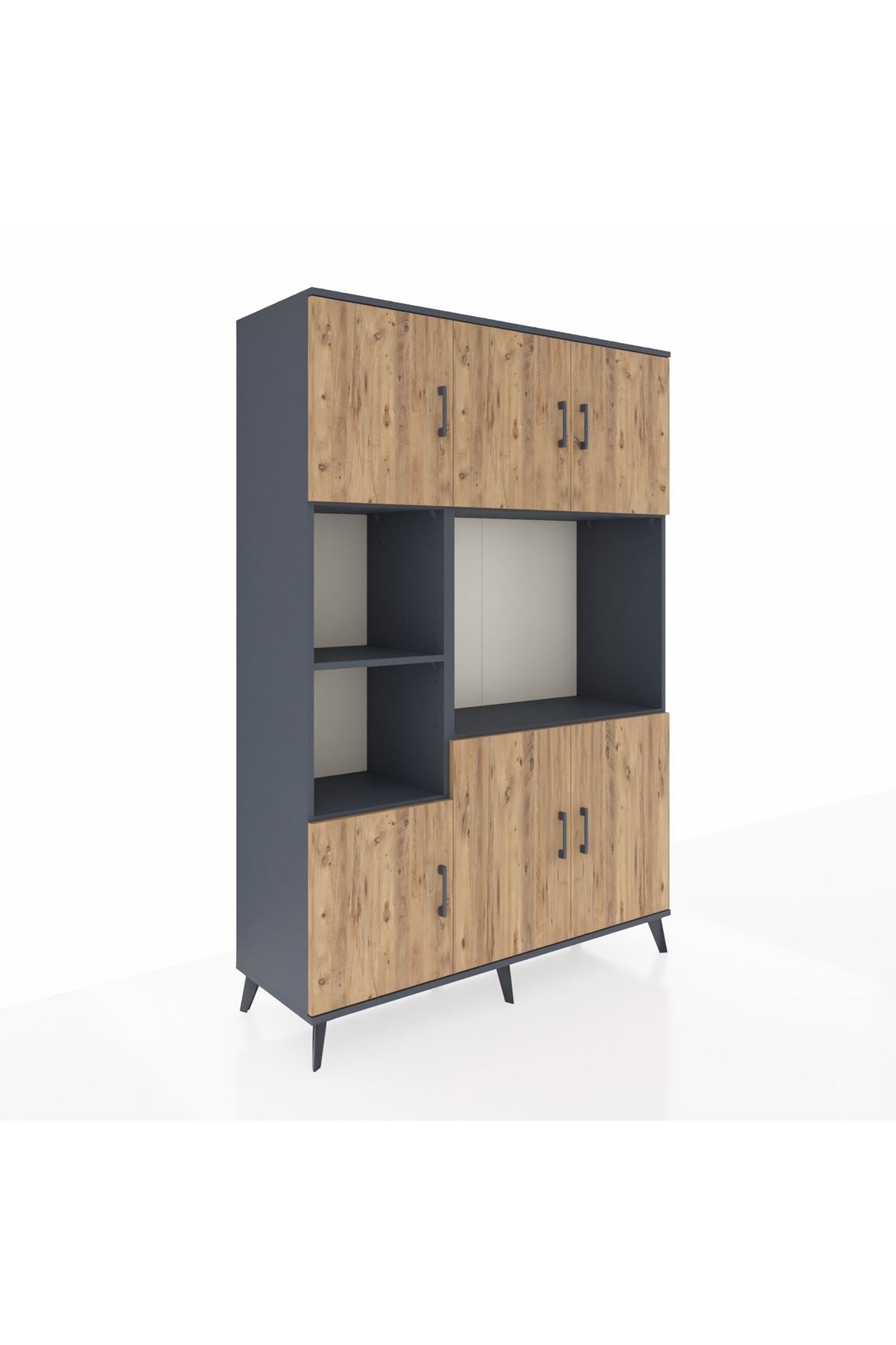 Hyperion Dolap 9 Raflı 6 Kapaklı 132x44x195 Antrasit-Çam/Antrasit