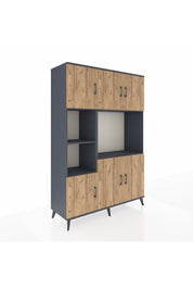 Hyperion Dolap 9 Raflı 6 Kapaklı 132x44x195 Antrasit-Çam/Antrasit