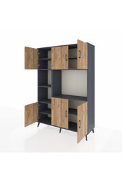 Hyperion Dolap 9 Raflı 6 Kapaklı 132x44x195 Antrasit-Çam/Antrasit