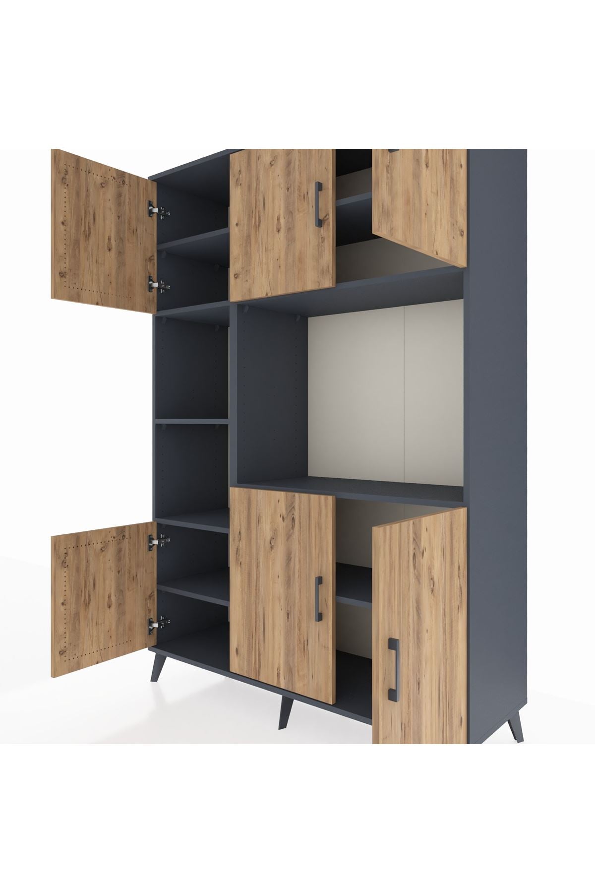 Hyperion Dolap 9 Raflı 6 Kapaklı 132x44x195 Antrasit-Çam/Antrasit