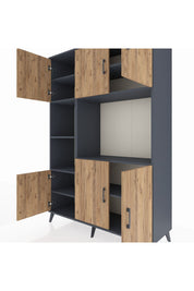 Hyperion Dolap 9 Raflı 6 Kapaklı 132x44x195 Antrasit-Çam/Antrasit