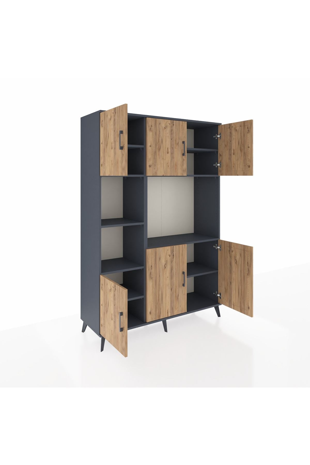 Hyperion Dolap 9 Raflı 6 Kapaklı 132x44x195 Antrasit-Çam/Antrasit