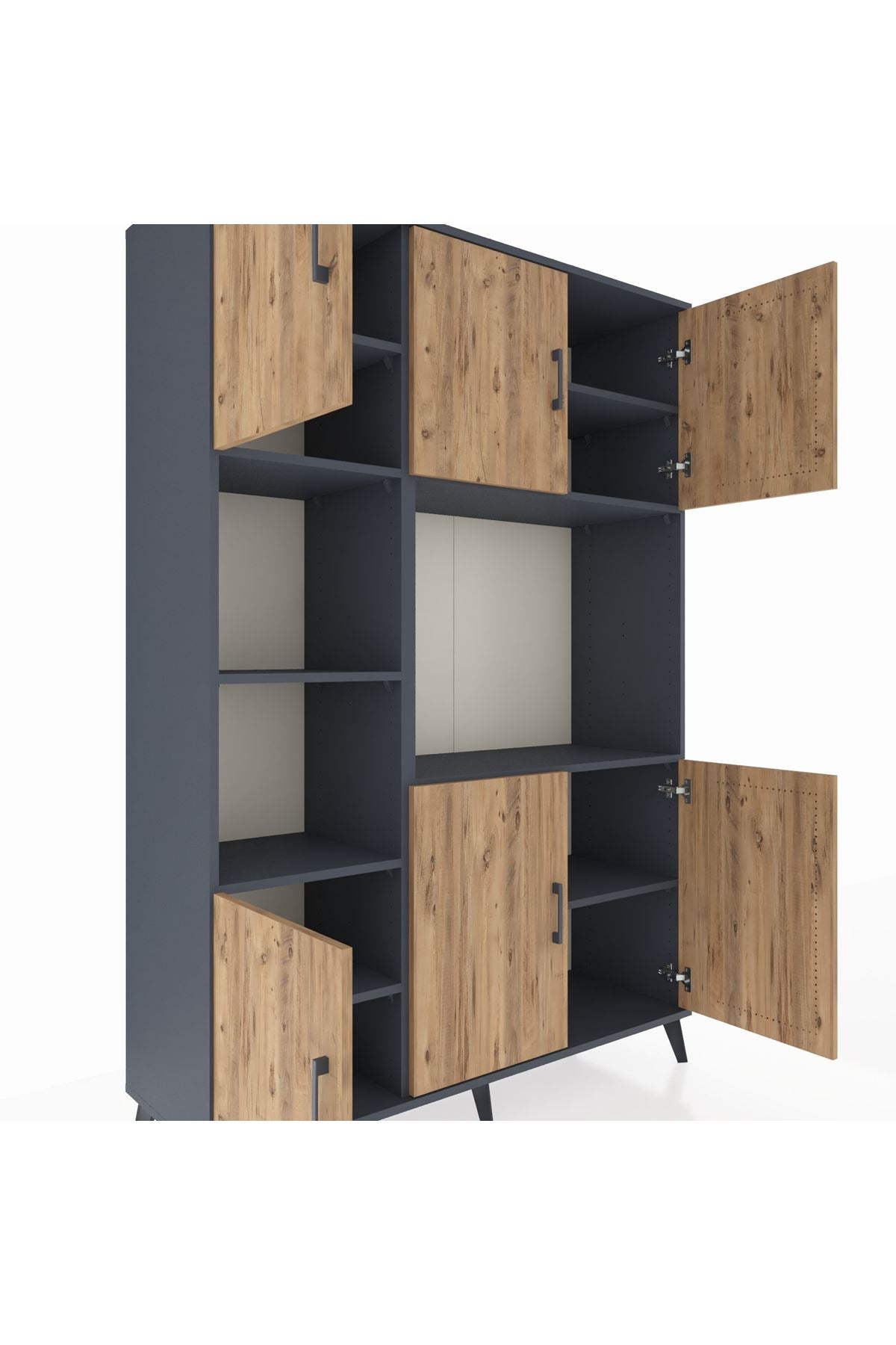 Hyperion Dolap 9 Raflı 6 Kapaklı 132x44x195 Antrasit-Çam/Antrasit