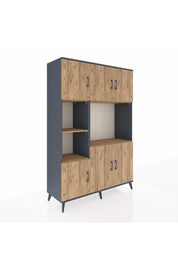 Hyperion Dolap 9 Raflı 6 Kapaklı 132x44x195 Antrasit-Çam/Çam