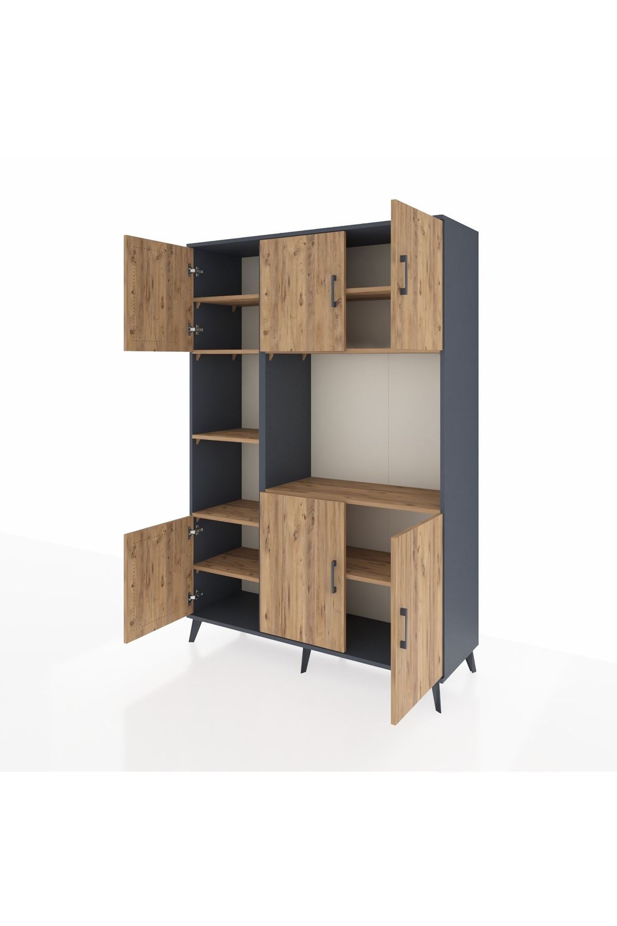 Hyperion Dolap 9 Raflı 6 Kapaklı 132x44x195 Antrasit-Çam/Çam