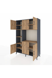 Hyperion Dolap 9 Raflı 6 Kapaklı 132x44x195 Antrasit-Çam/Çam