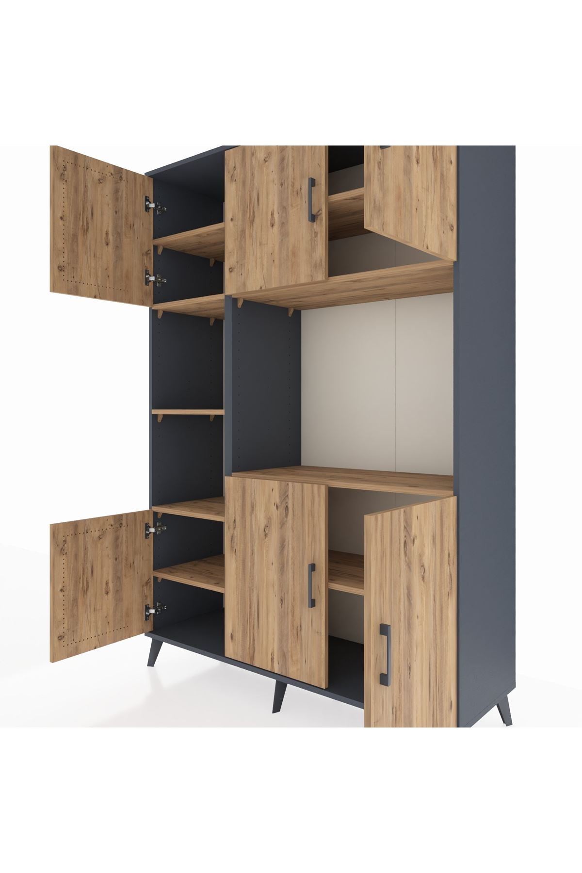 Hyperion Dolap 9 Raflı 6 Kapaklı 132x44x195 Antrasit-Çam/Çam