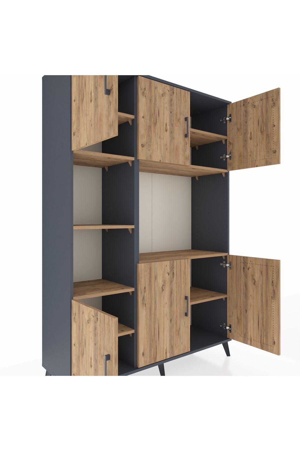 Hyperion Dolap 9 Raflı 6 Kapaklı 132x44x195 Antrasit-Çam/Çam