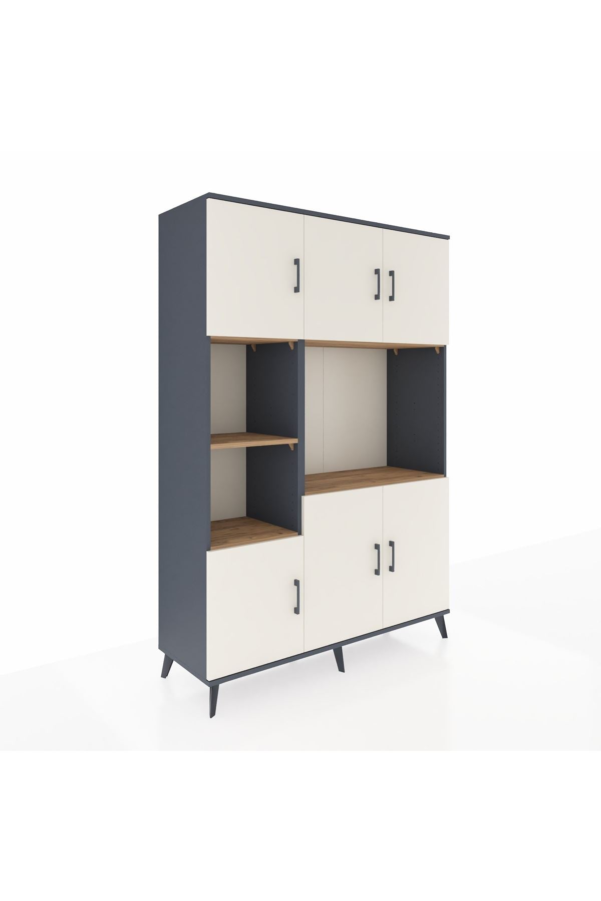 Hyperion Dolap 9 Raflı 6 Kapaklı 132x44x195 Antrasit-Aytaşı/Çam