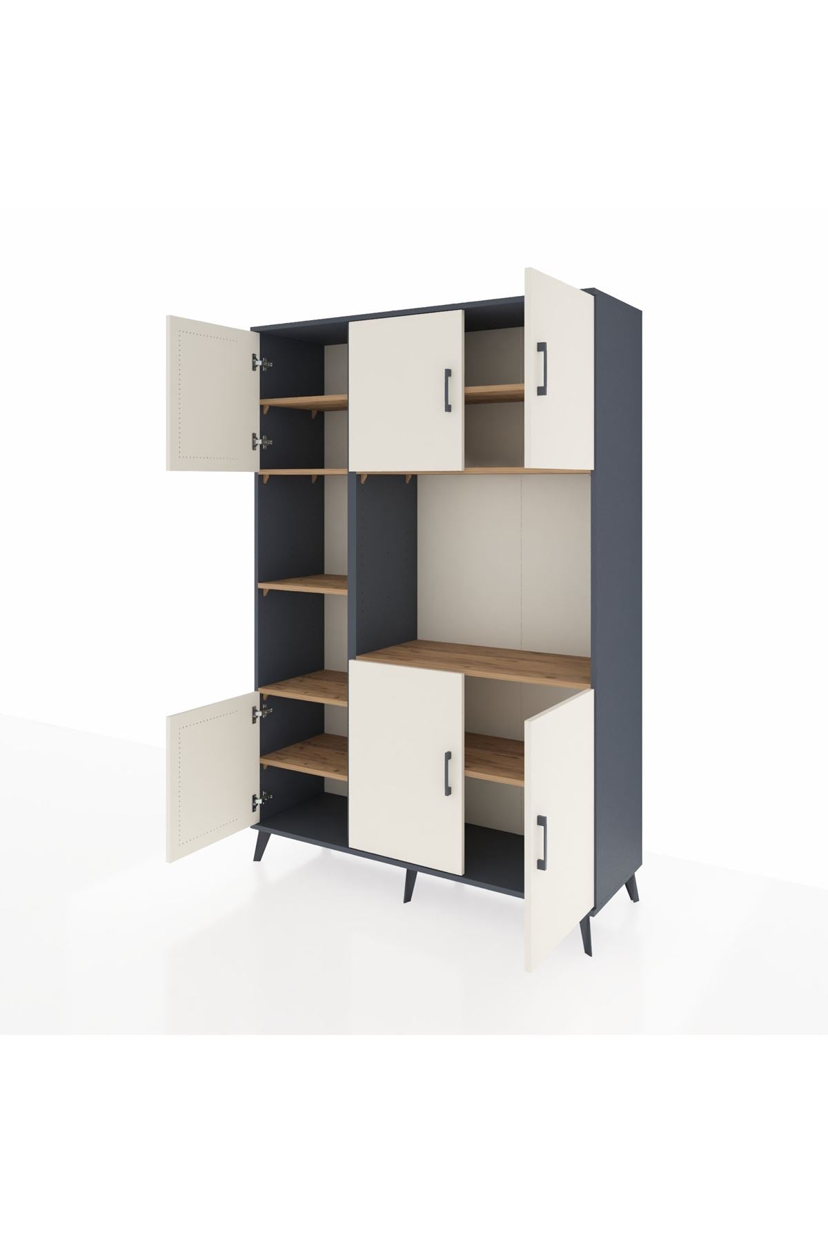 Hyperion Dolap 9 Raflı 6 Kapaklı 132x44x195 Antrasit-Aytaşı/Çam