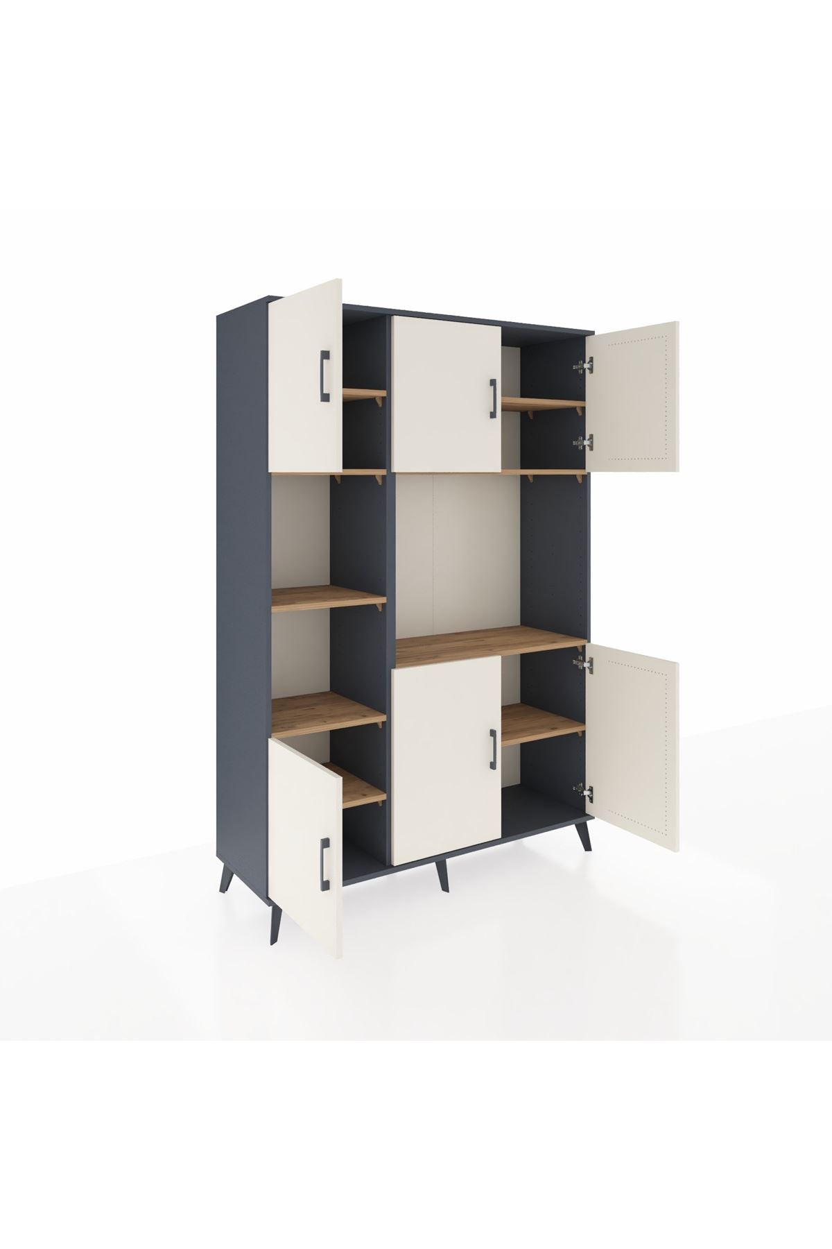 Hyperion Dolap 9 Raflı 6 Kapaklı 132x44x195 Antrasit-Aytaşı/Çam