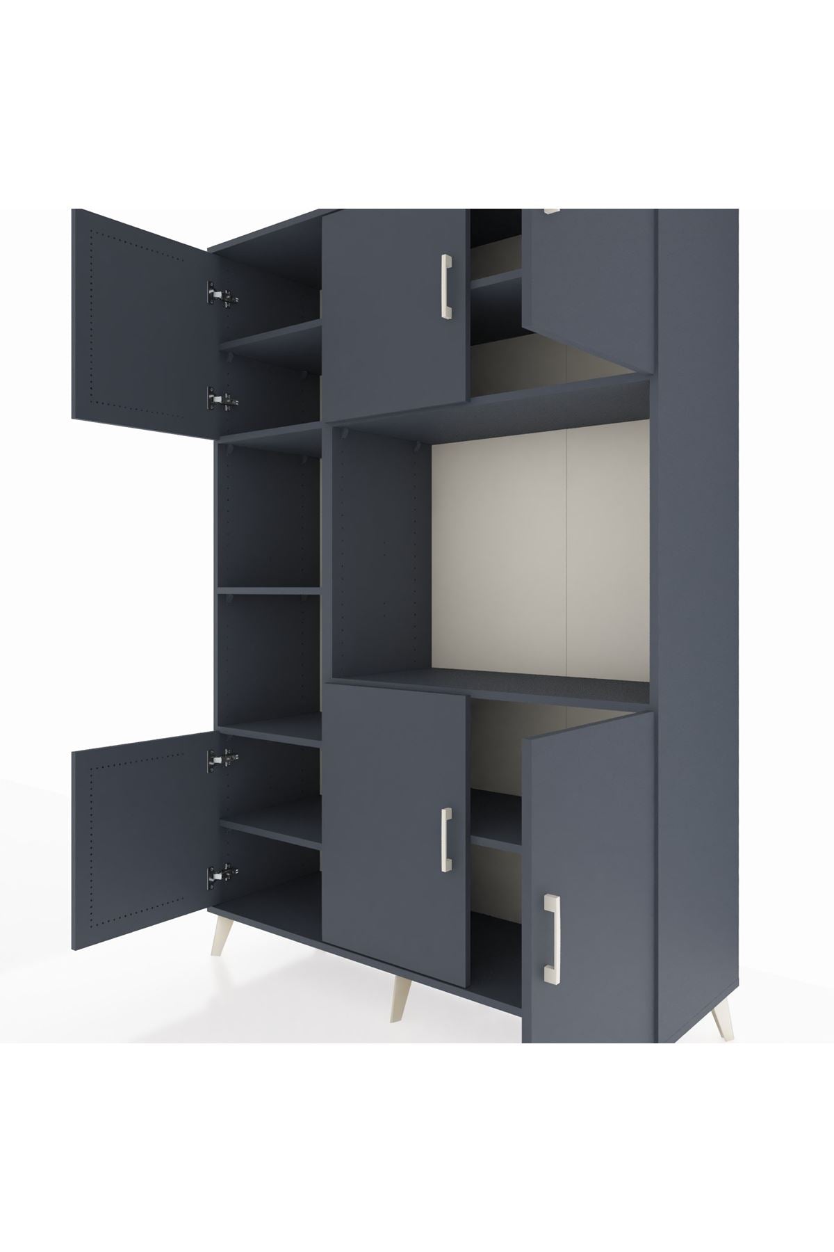 Hyperion Dolap 9 Raflı 6 Kapaklı 132x44x195 Antrasit-Antrasit/Antrasit