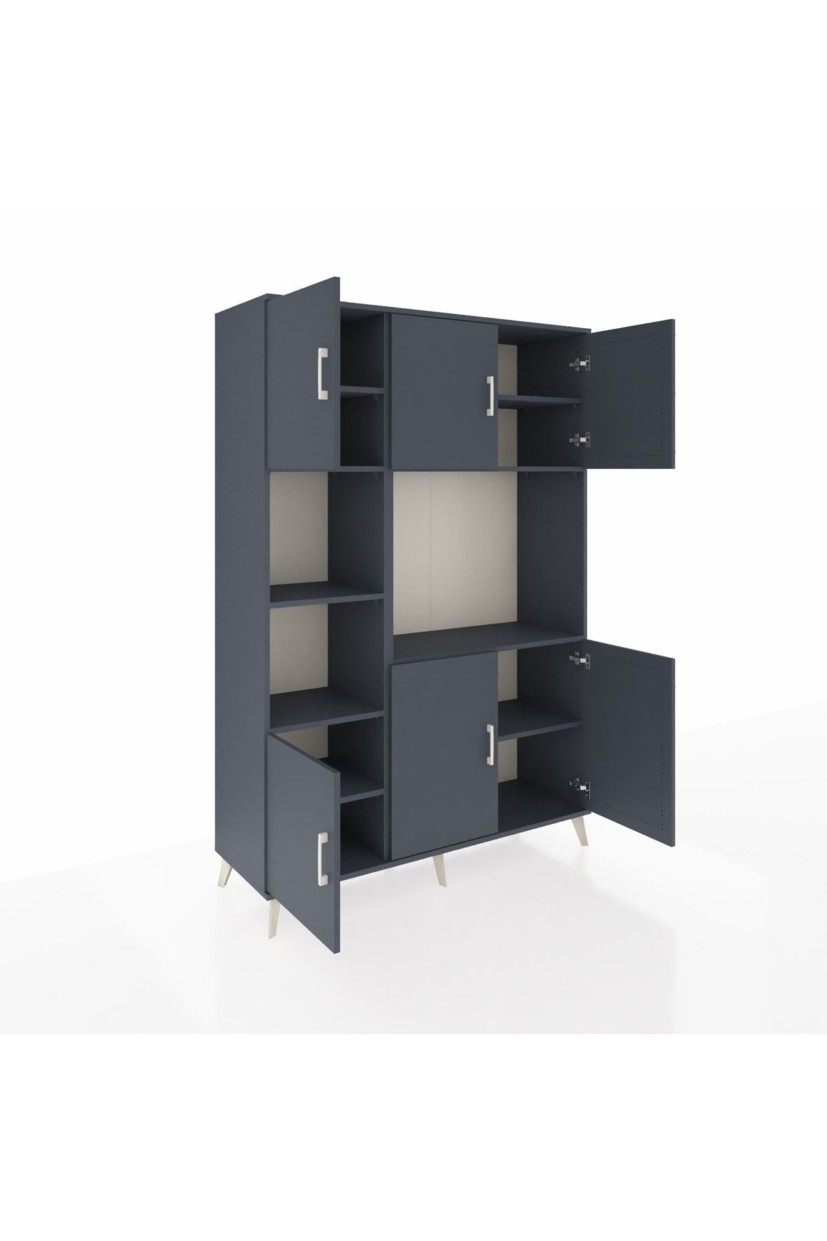 Hyperion Dolap 9 Raflı 6 Kapaklı 132x44x195 Antrasit-Antrasit/Antrasit