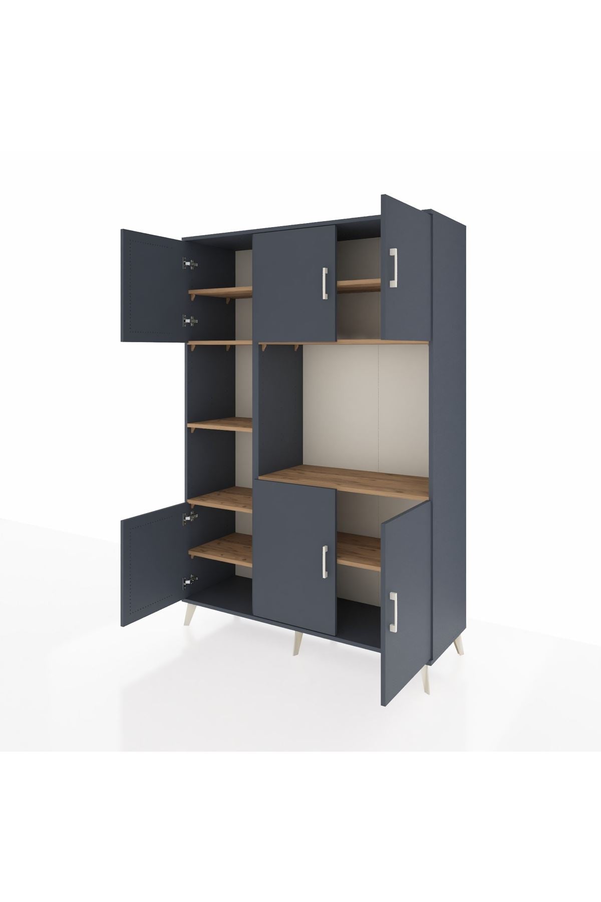 Hyperion Dolap 9 Raflı 6 Kapaklı 132x44x195 Antrasit-Antrasit/Çam