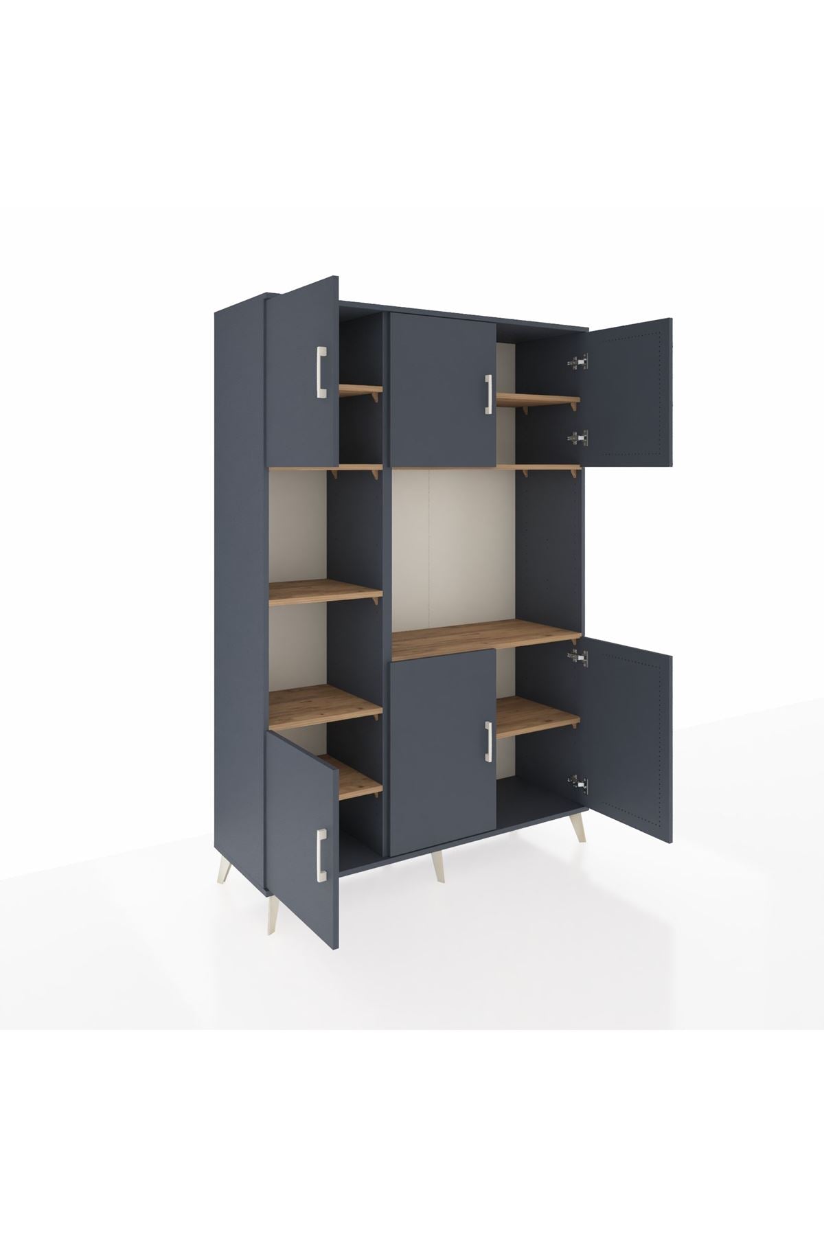 Hyperion Dolap 9 Raflı 6 Kapaklı 132x44x195 Antrasit-Antrasit/Çam