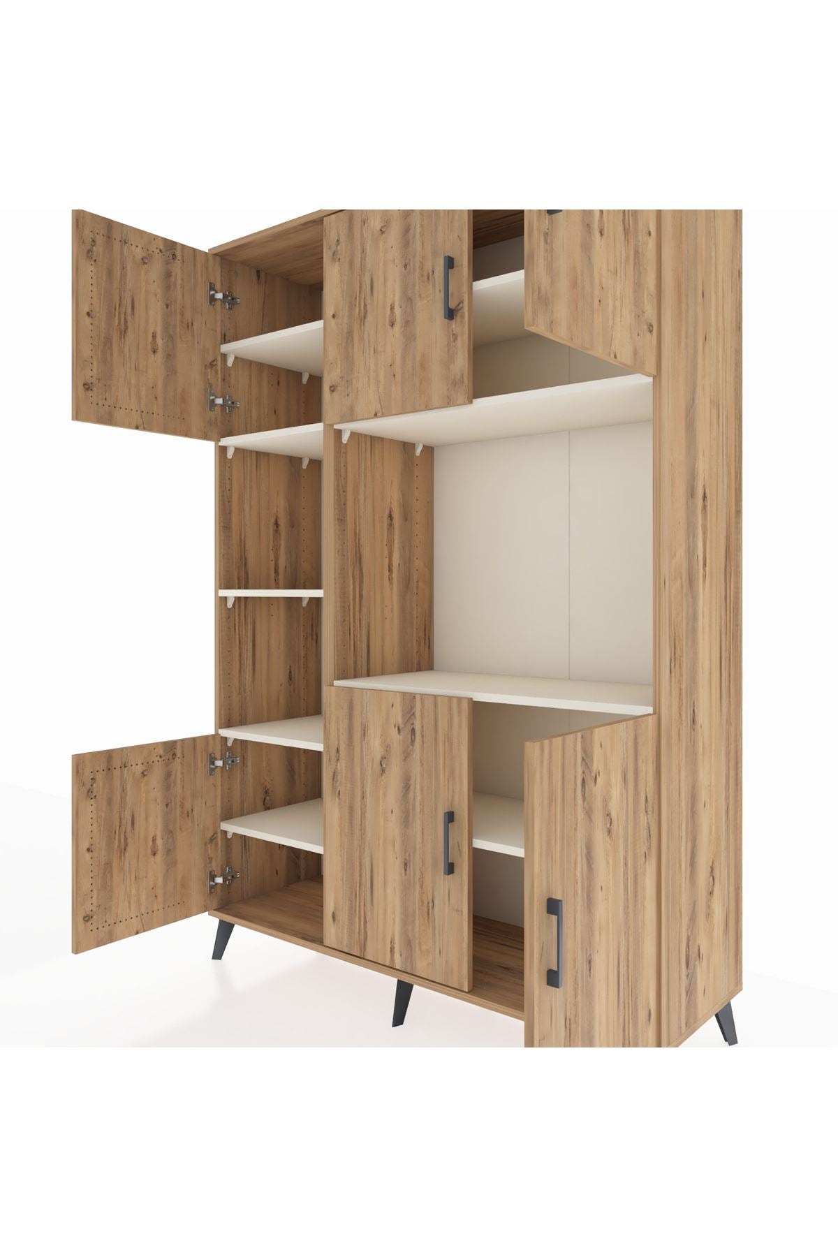 Hyperion Dolap 9 Raflı 6 Kapaklı 132x44x195 Çam-Çam/Aytaşı