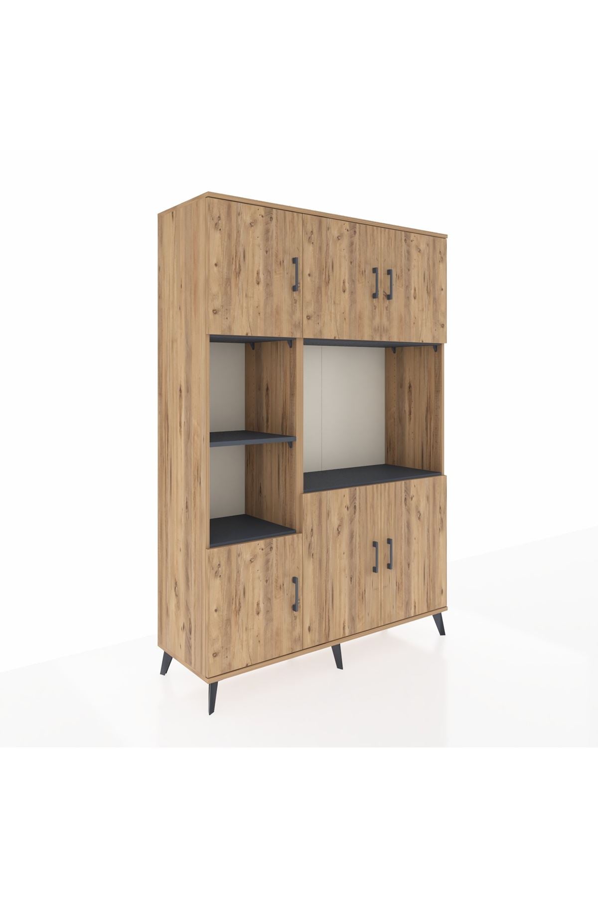 Hyperion Dolap 9 Raflı 6 Kapaklı 132x44x195 Çam-Çam/Antrasit