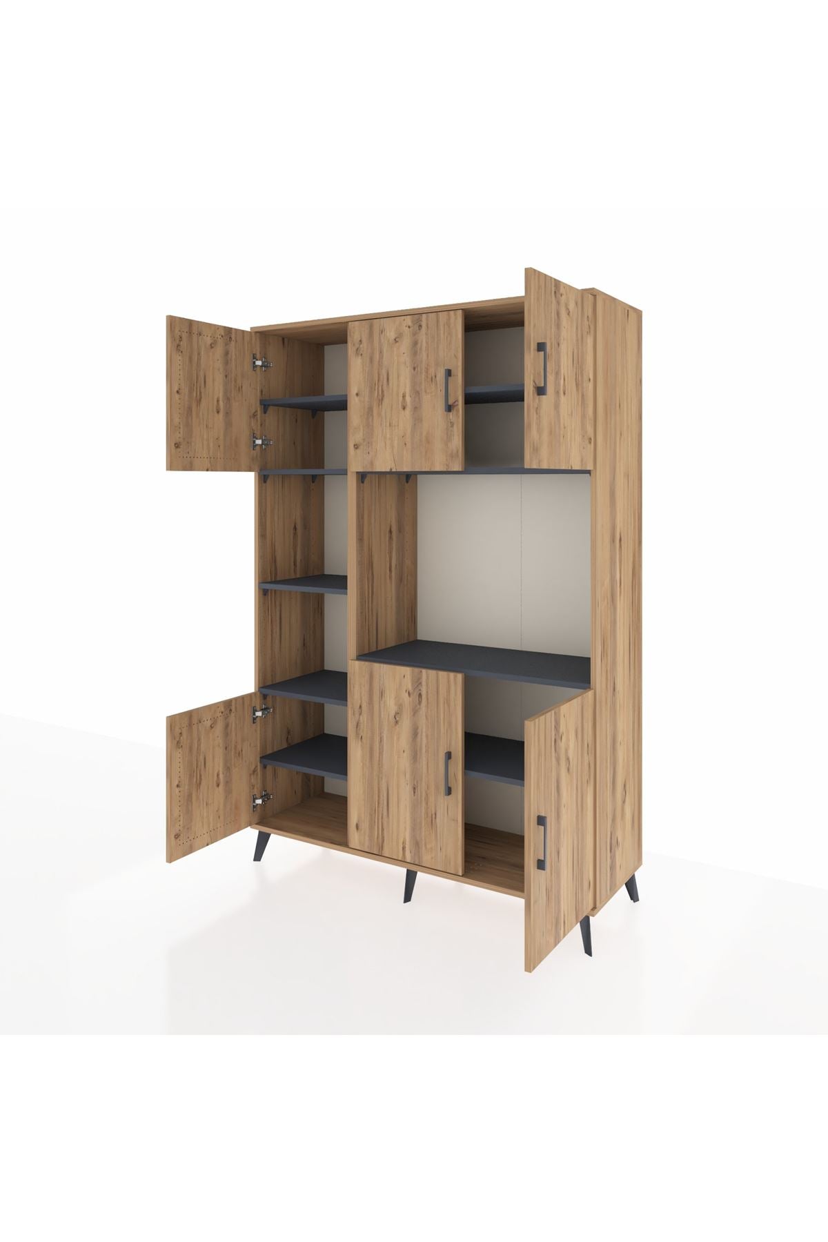 Hyperion Dolap 9 Raflı 6 Kapaklı 132x44x195 Çam-Çam/Antrasit