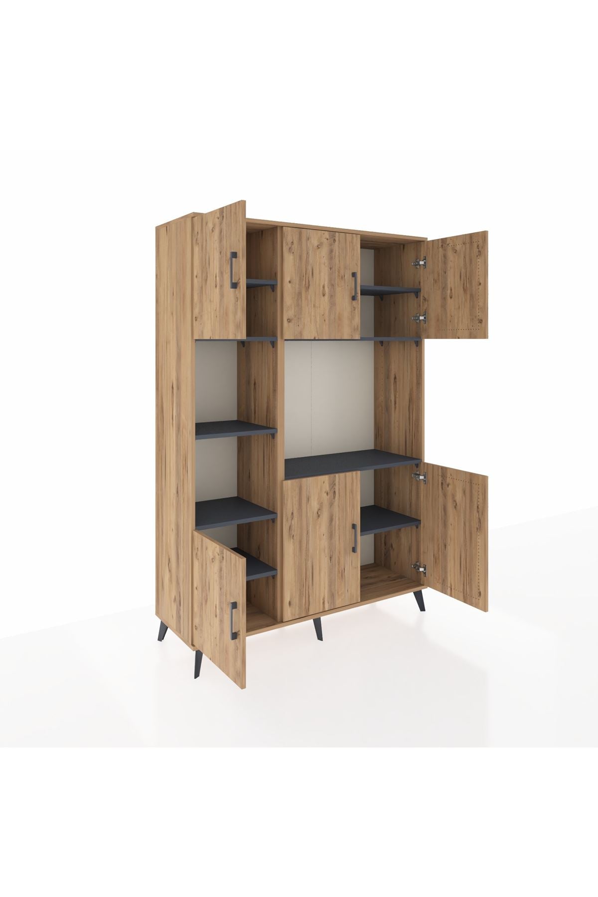 Hyperion Dolap 9 Raflı 6 Kapaklı 132x44x195 Çam-Çam/Antrasit