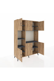 Hyperion Dolap 9 Raflı 6 Kapaklı 132x44x195 Çam-Çam/Antrasit