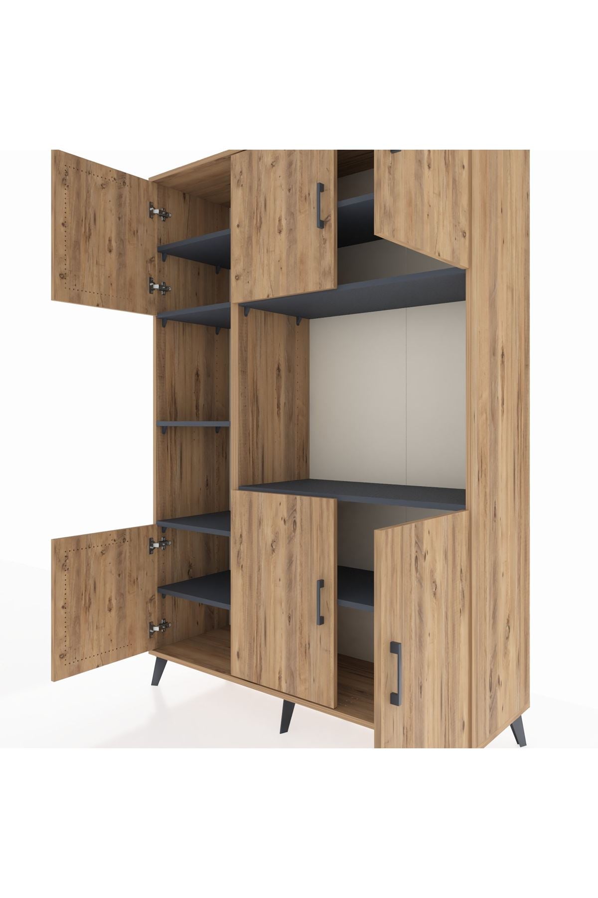 Hyperion Dolap 9 Raflı 6 Kapaklı 132x44x195 Çam-Çam/Antrasit