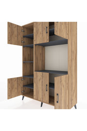 Hyperion Dolap 9 Raflı 6 Kapaklı 132x44x195 Çam-Çam/Antrasit