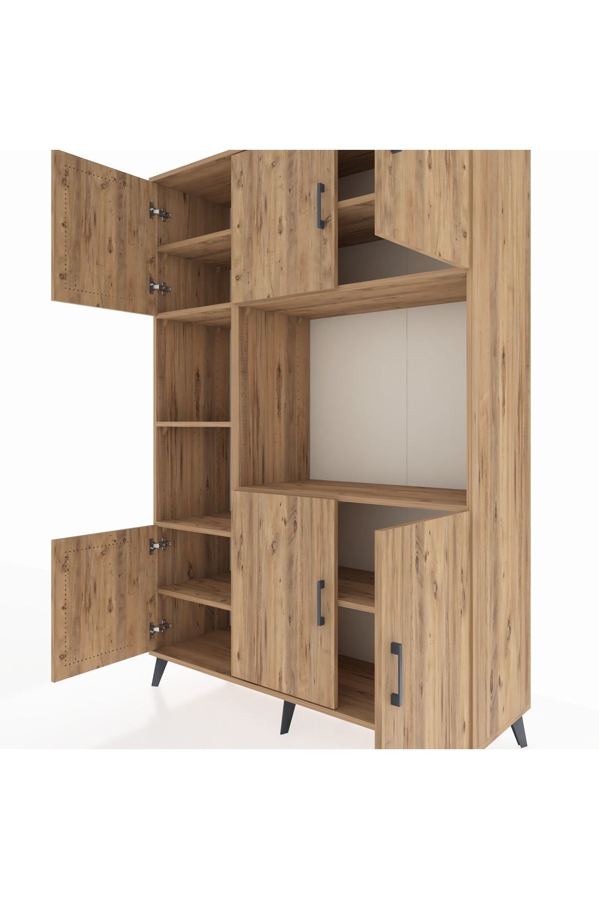 Hyperion Dolap 9 Raflı 6 Kapaklı 132x44x195 Çam-Çam/Çam