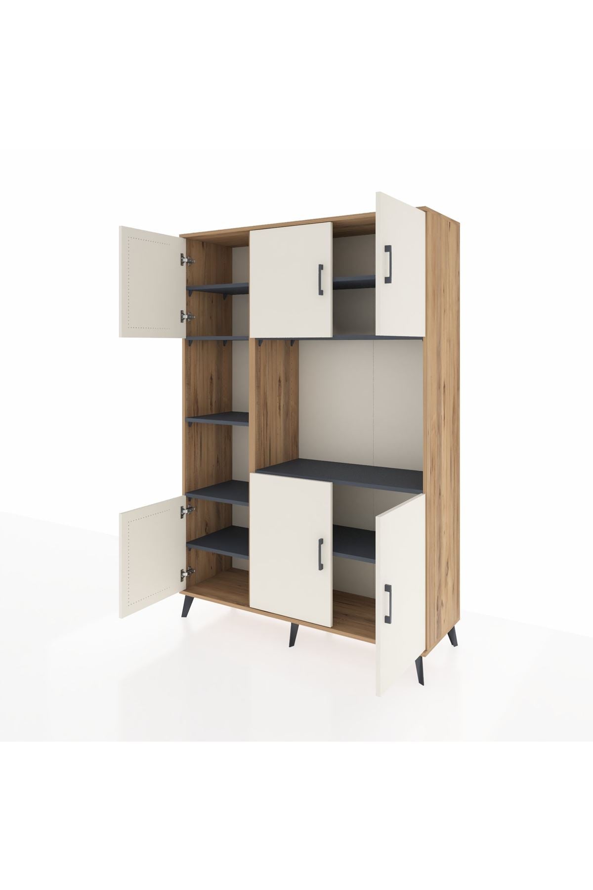 Hyperion Dolap 9 Raflı 6 Kapaklı 132x44x195 Çam-Aytaşı/Antrasit