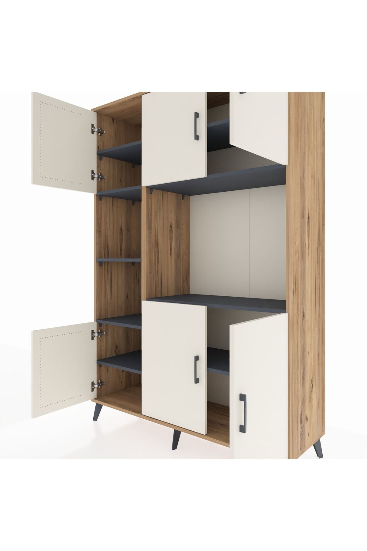 Hyperion Dolap 9 Raflı 6 Kapaklı 132x44x195 Çam-Aytaşı/Antrasit