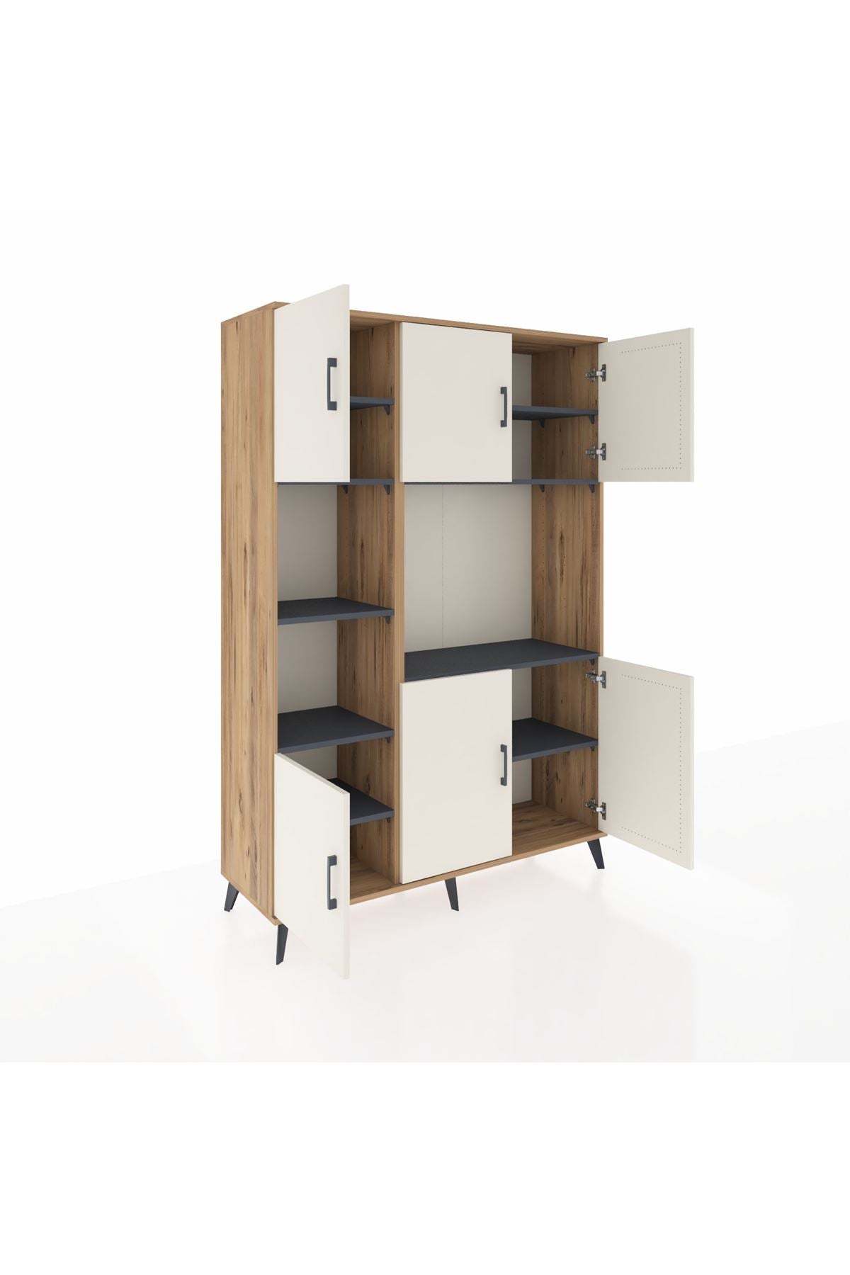 Hyperion Dolap 9 Raflı 6 Kapaklı 132x44x195 Çam-Aytaşı/Antrasit