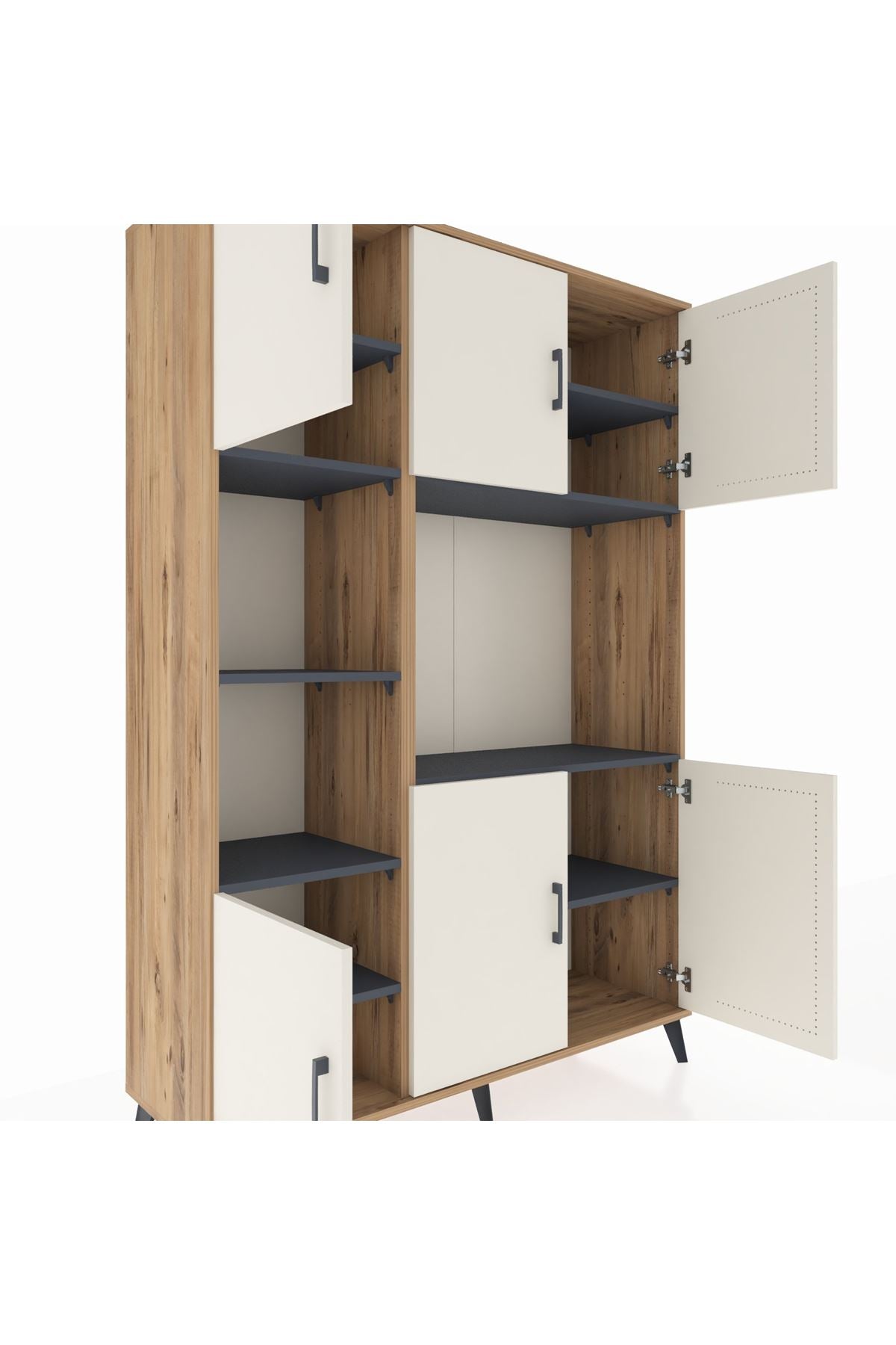 Hyperion Dolap 9 Raflı 6 Kapaklı 132x44x195 Çam-Aytaşı/Antrasit