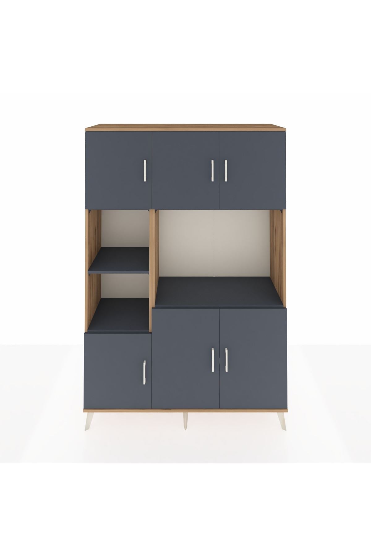 Hyperion Dolap 9 Raflı 6 Kapaklı 132x44x195 Çam-Antrasit/Antrasit