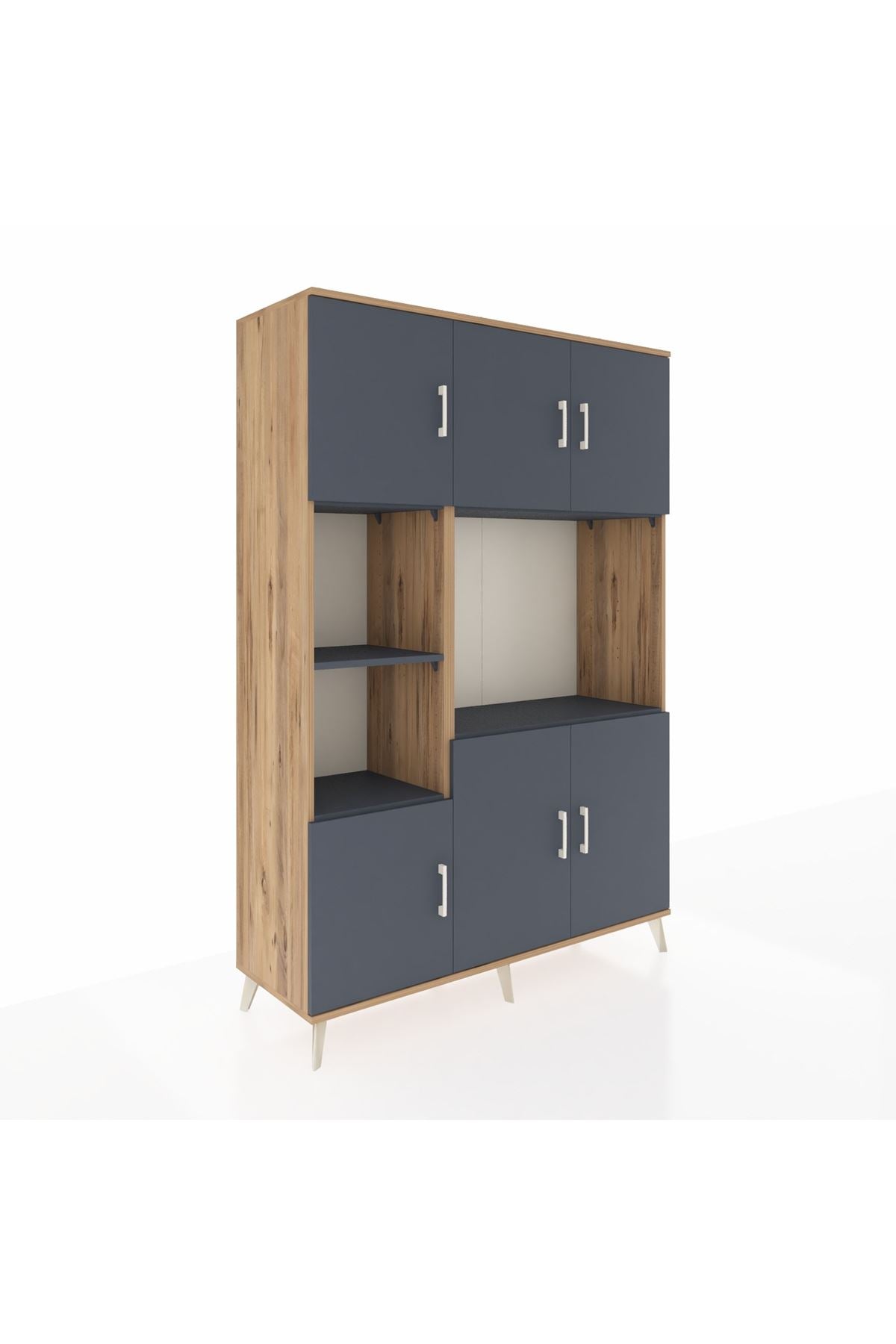 Hyperion Dolap 9 Raflı 6 Kapaklı 132x44x195 Çam-Antrasit/Antrasit